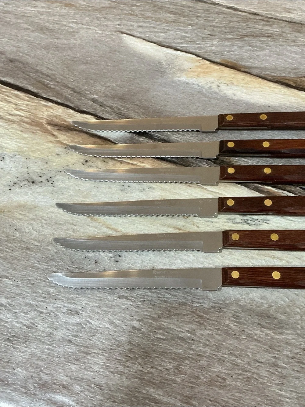 Vintage Washington Forge Town & Country Steak Knives 6pc MCM Fleetwood Handles